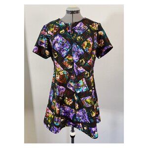 VTG It's Better Sz L 70s Mini Skater Dress Watercolor Print